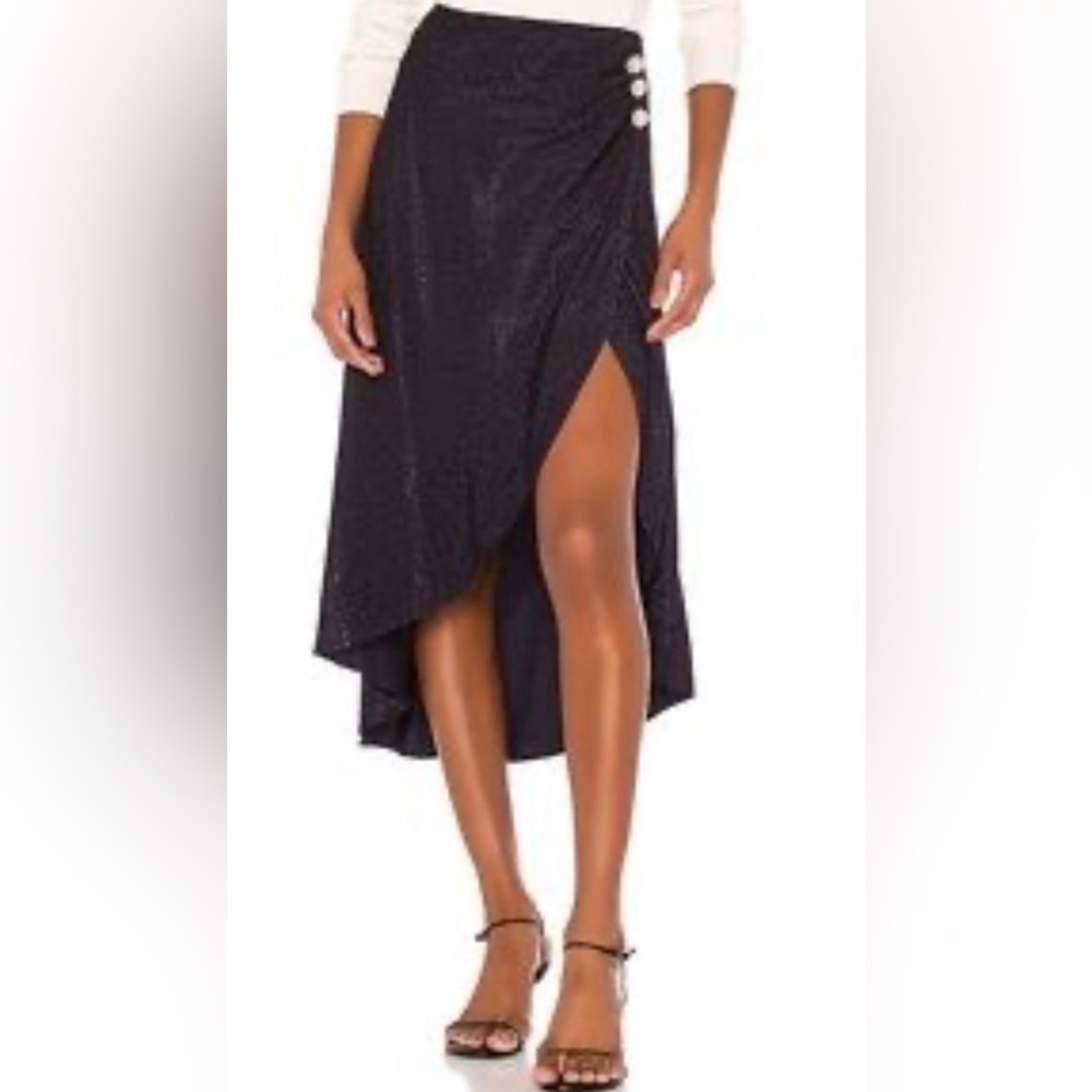 LPA Revolve Navy Blue Leopard Print Embellished Wrap Skirt Size Medium New